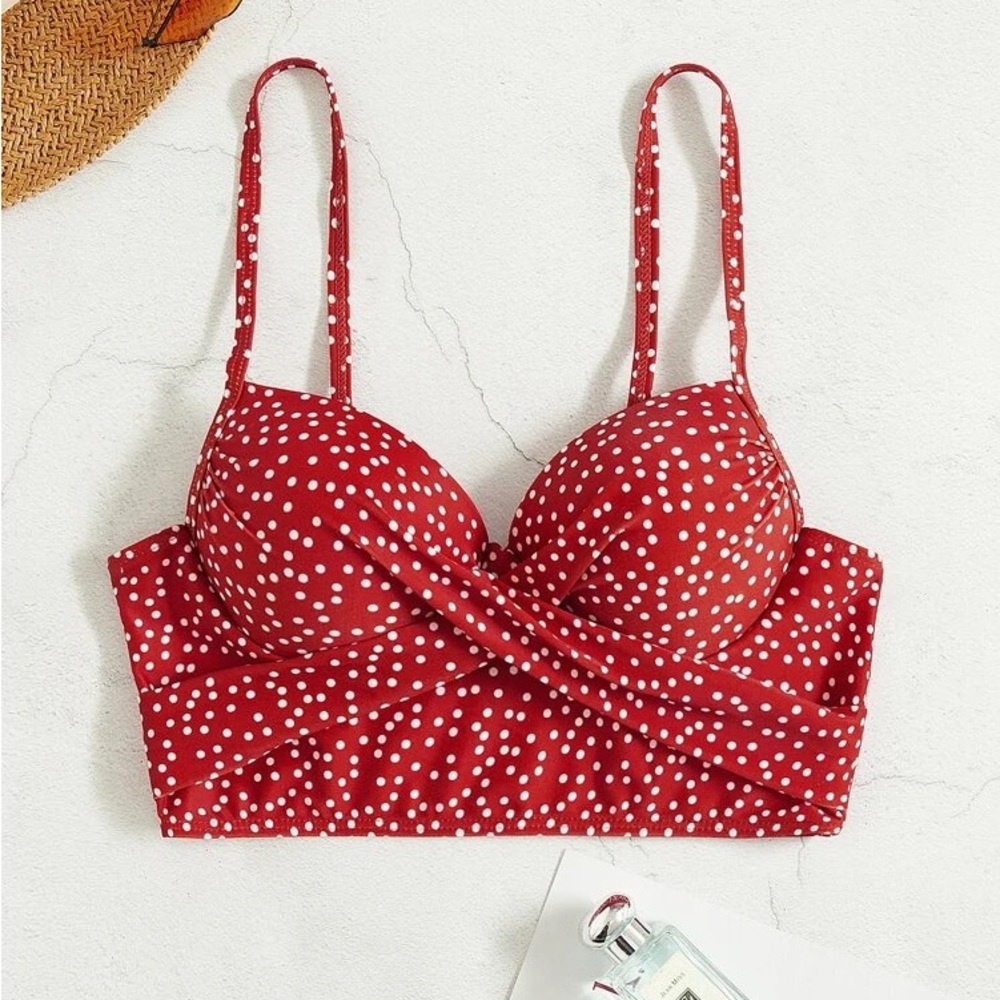 Red/white Polkadot PUSHUP Bikini top 36 C/D Large New!